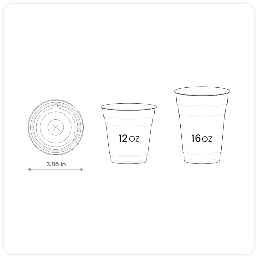 Flat Straw Lid For 12 and 16 oz. Recyclable Plastic Cups